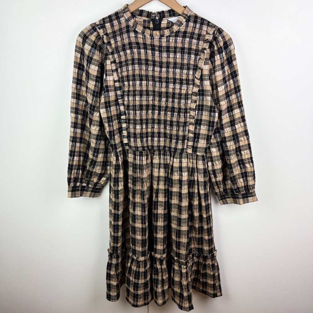 & Other Stories Black and Beige Plaid Midi Dress - Picture 2 of 6